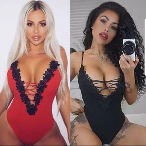 Black and red lace bodysuit